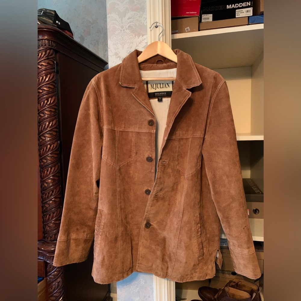 Preowned 1990’s circa, Mens Large, tan/brown leather jacket/coat